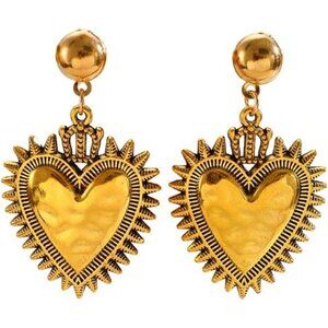 Boho Gold Heart Sunburst Earrings | Matte Hammered Texture